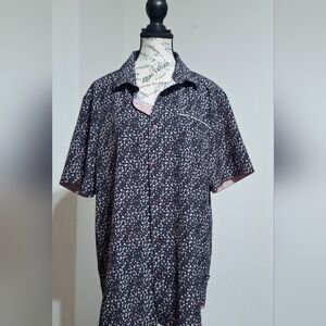 7 Diamonds Black Short-Sleeve Button-Down Shirt with Multicolor Dot Print